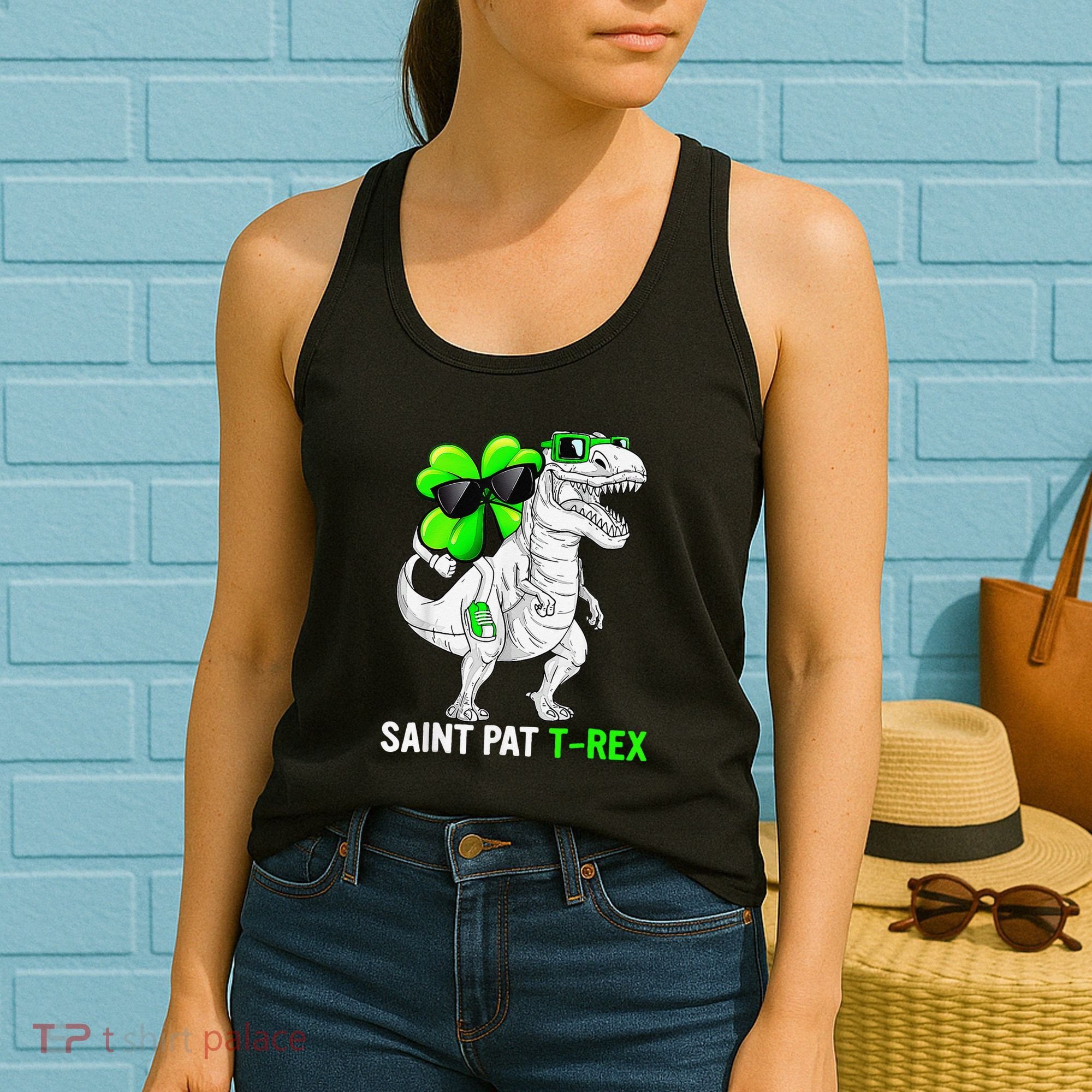 Happy St Pat T Rex Saint Patrick's Day Dinosaurs Funny Happy Women's Tank Top