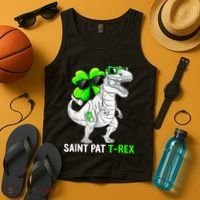 Happy St Pat T Rex Saint Patrick's Day Dinosaurs Funny Happy Tank Top thumb 4