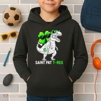 Happy St Pat T Rex Saint Patrick's Day Dinosaurs Funny Happy Kids Hoodie thumb 2