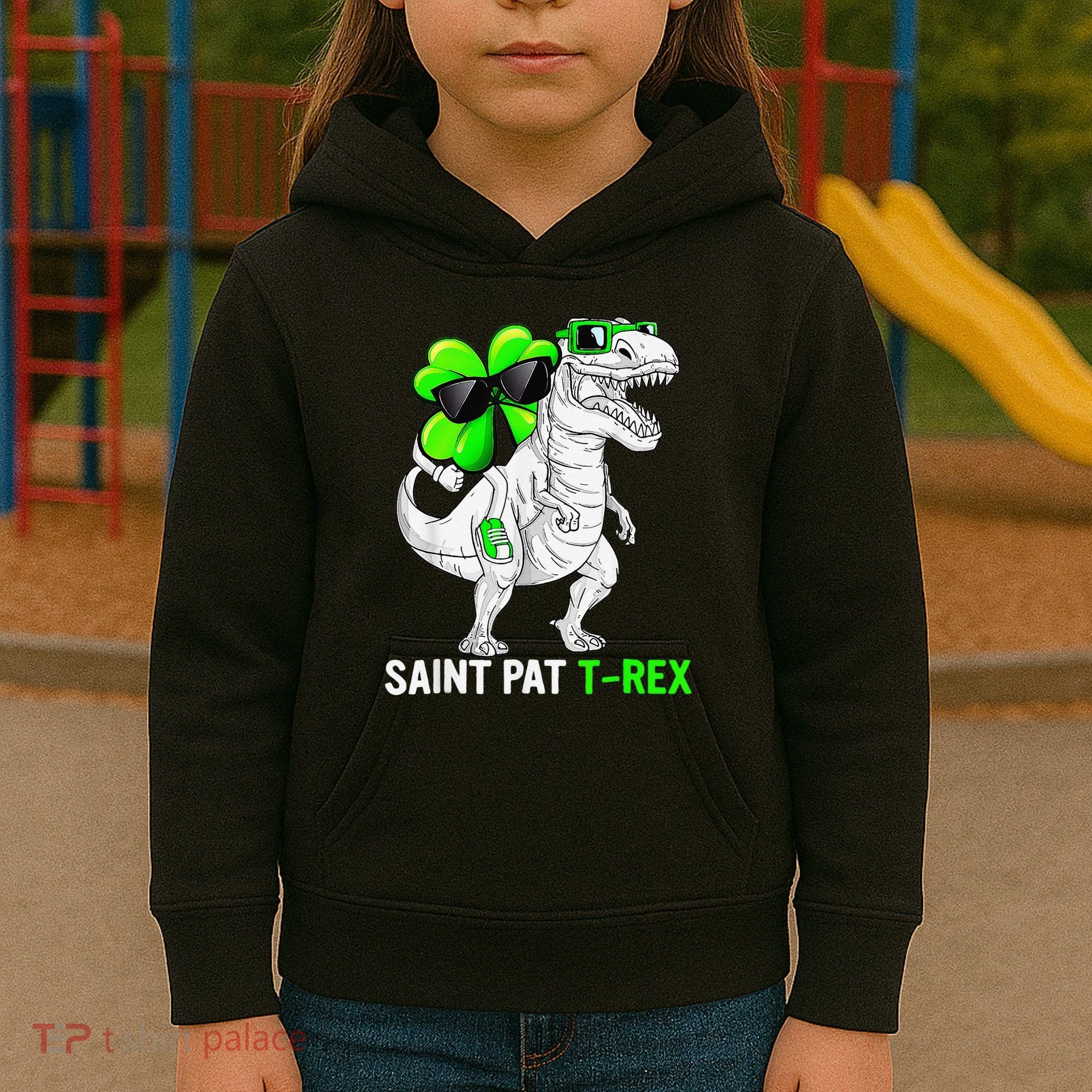 Happy St Pat T Rex Saint Patrick's Day Dinosaurs Funny Happy Kids Hoodie