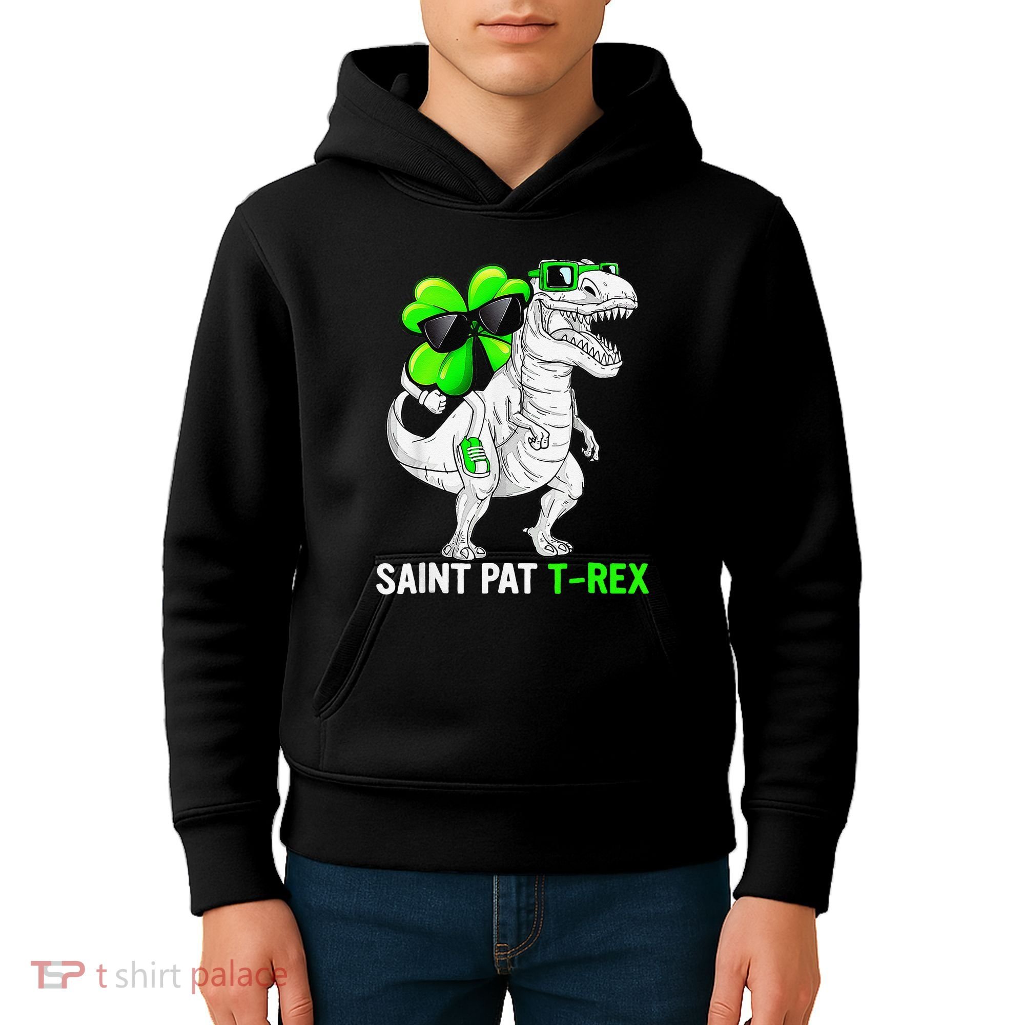 Happy St Pat T Rex Saint Patrick's Day Dinosaurs Funny Happy Kids Hoodie
