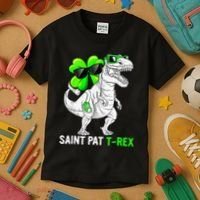 Happy St Pat T Rex Saint Patrick's Day Dinosaurs Funny Happy Kids T-Shirt thumb 3