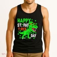 Happy St Pat T Rex Saint Patrick's Day Dinosaurs Happy Cute Tank Top thumb 3