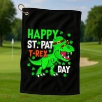Happy St Pat T Rex Saint Patrick's Day Dinosaurs Happy Cute Golf Towel thumb 1