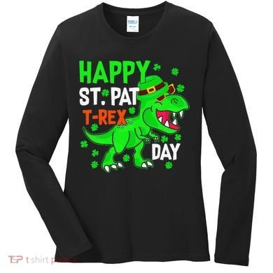Happy St Pat T Rex Saint Patrick's Day Dinosaurs Happy Cute Women's Long Sleeve Shirt