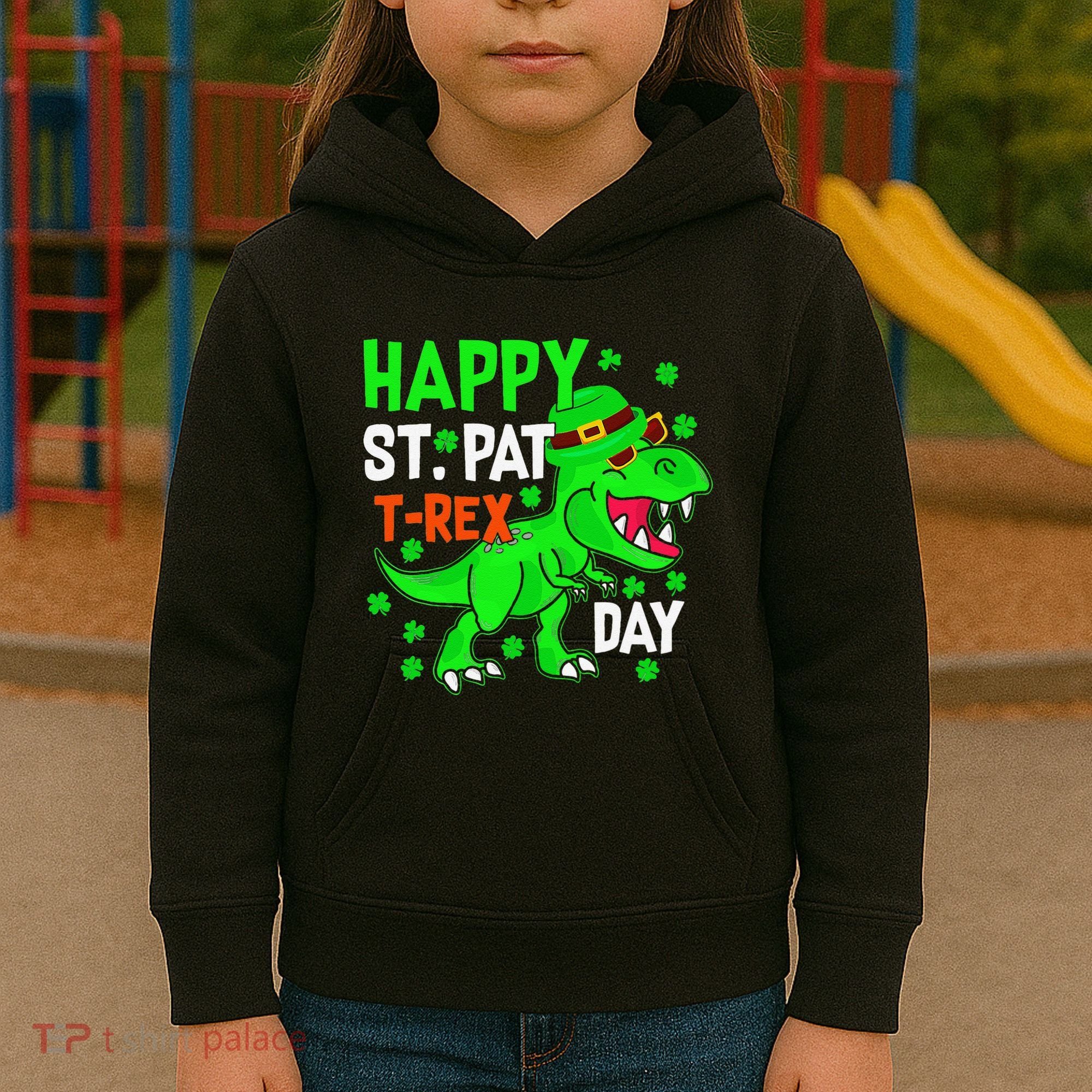 Happy St Pat T Rex Saint Patrick's Day Dinosaurs Happy Cute Kids Hoodie