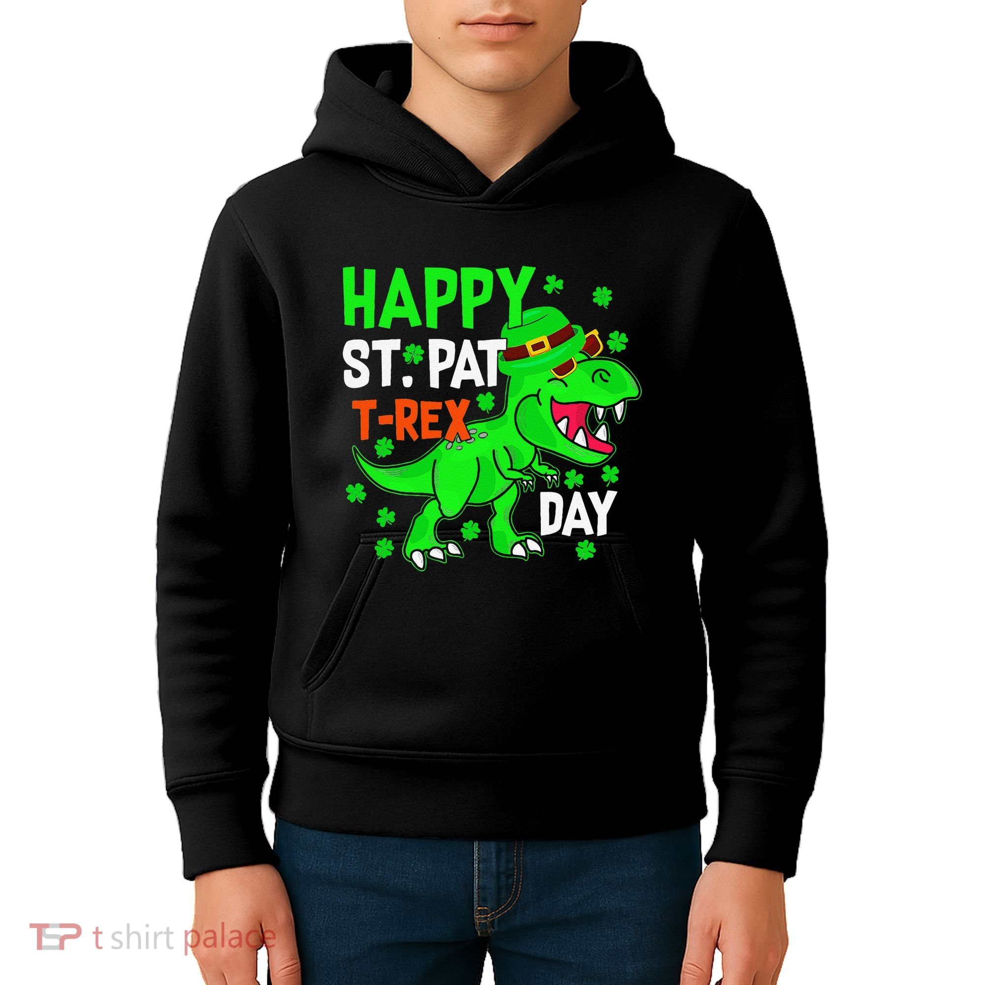 Happy St Pat T Rex Saint Patrick's Day Dinosaurs Happy Cute Kids Hoodie