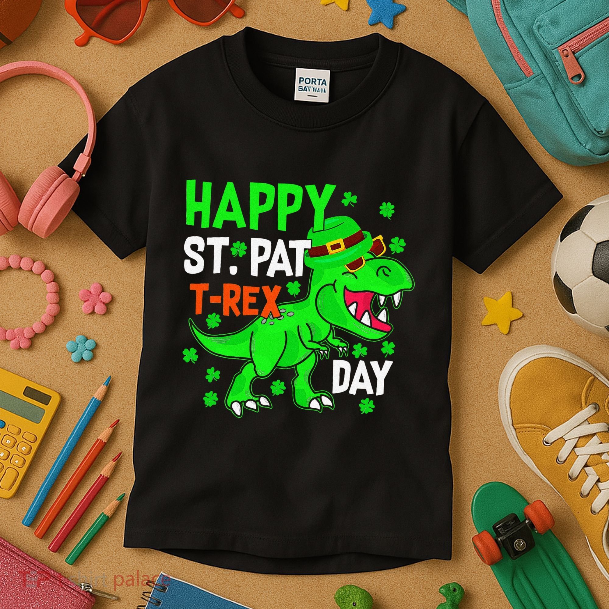 Happy St Pat T Rex Saint Patrick's Day Dinosaurs Happy Cute Kids T-Shirt