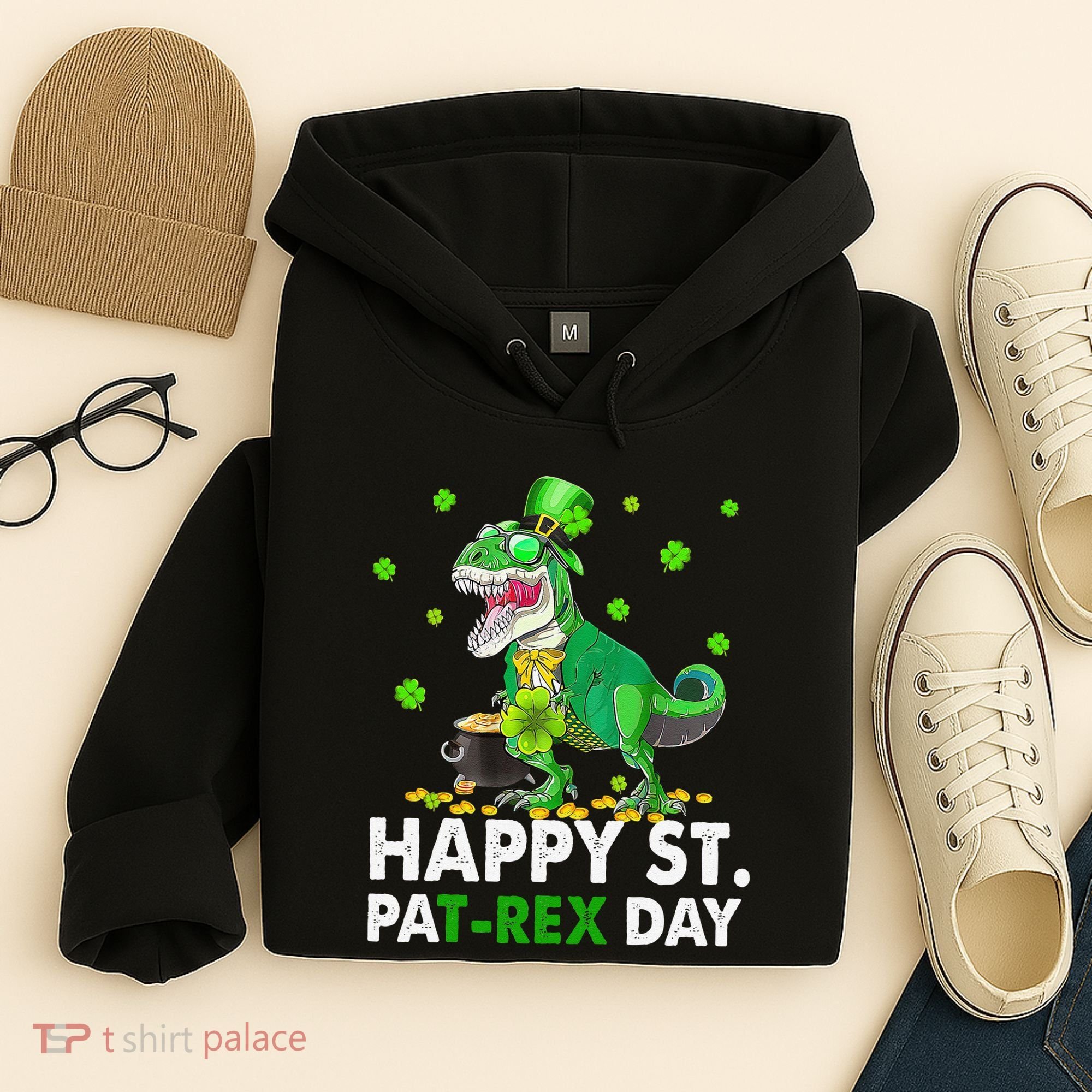Happy St Pat T Rex Saint Patrick's Day Dinosaurs Happy Hoodie