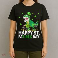 Happy St Pat T Rex Saint Patrick's Day Dinosaurs Happy T-Shirt thumb 4