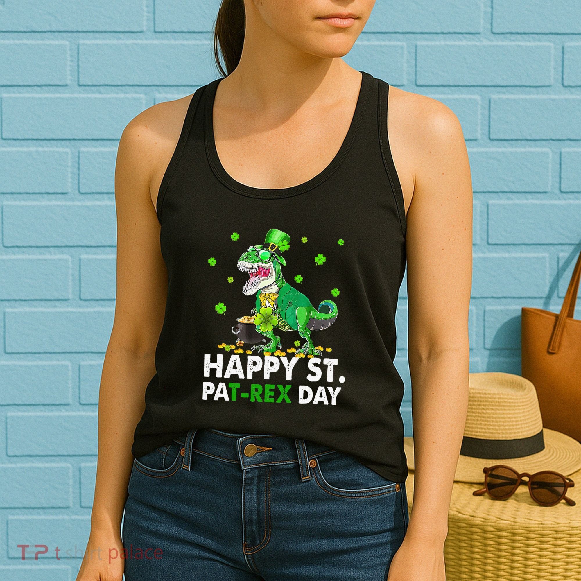 Happy St Pat T Rex Saint Patrick's Day Dinosaurs Happy Women's Tank Top