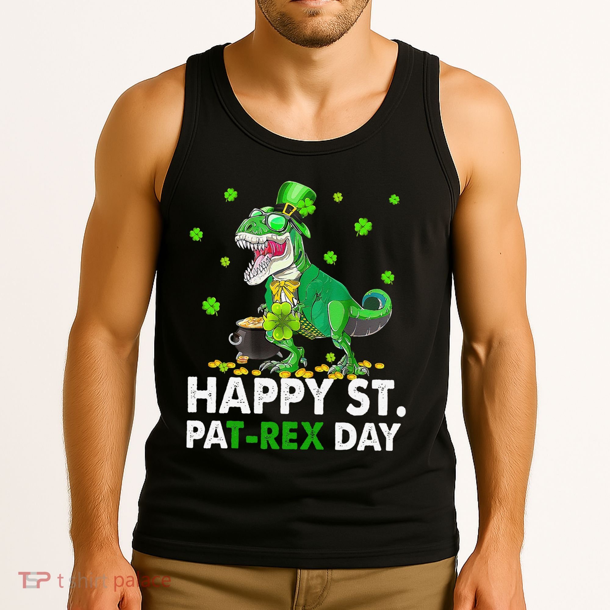 Happy St Pat T Rex Saint Patrick's Day Dinosaurs Happy Tank Top