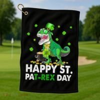 Happy St Pat T Rex Saint Patrick's Day Dinosaurs Happy Golf Towel thumb 1