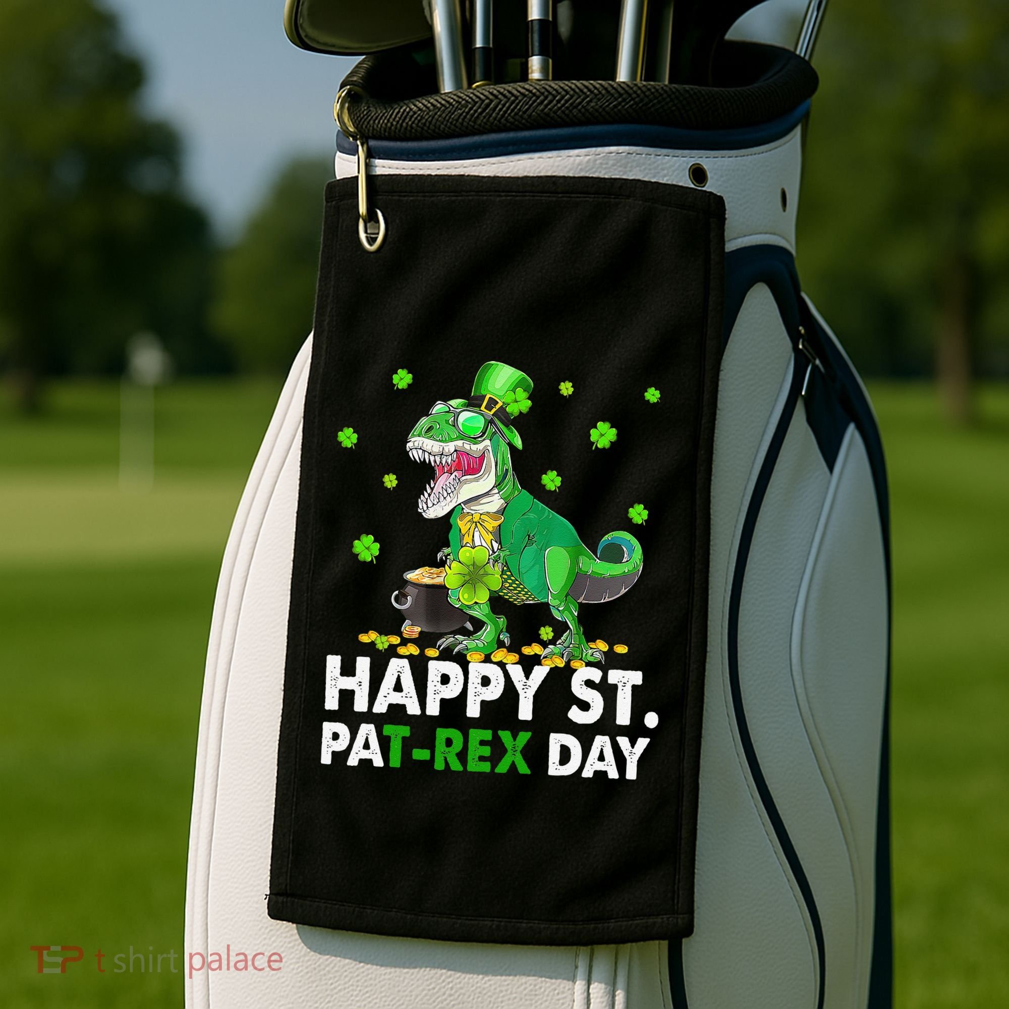 Happy St Pat T Rex Saint Patrick's Day Dinosaurs Happy Golf Towel