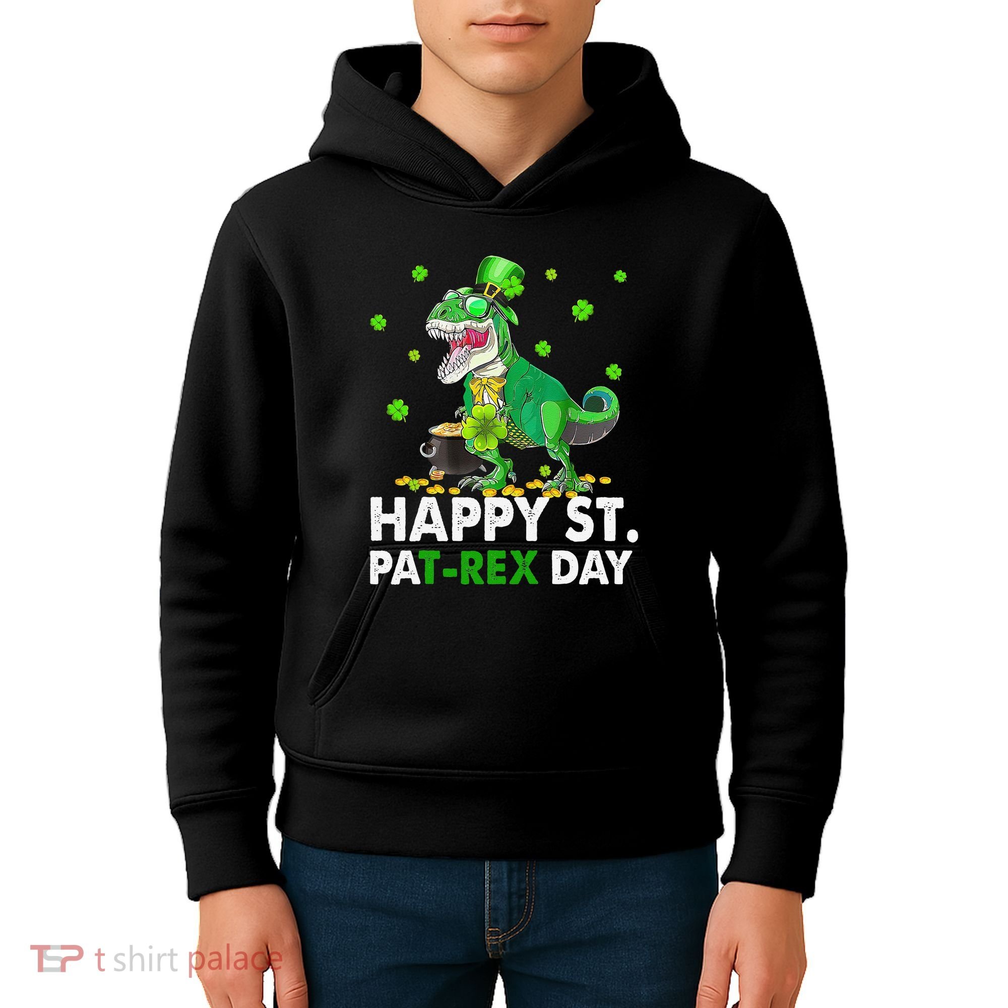 Happy St Pat T Rex Saint Patrick's Day Dinosaurs Happy Kids Hoodie