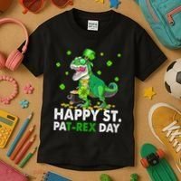 Happy St Pat T Rex Saint Patrick's Day Dinosaurs Happy Kids T-Shirt thumb 3