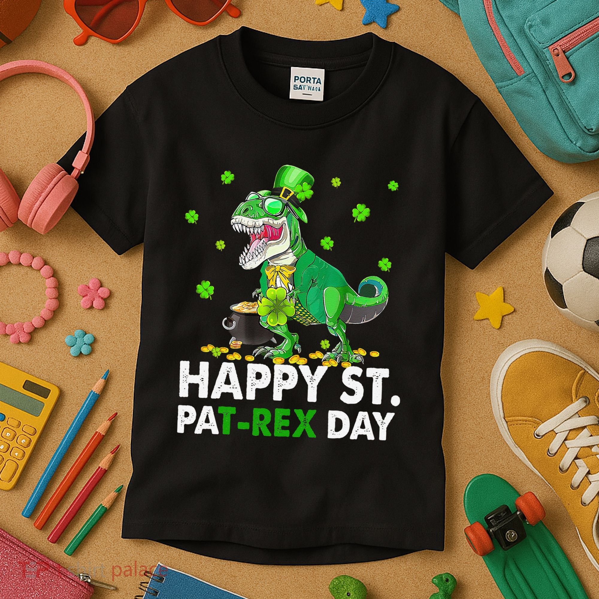 Happy St Pat T Rex Saint Patrick's Day Dinosaurs Happy Kids T-Shirt
