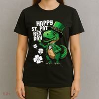 Happy St Pat T-Rex St Patricks Day Dinosaur Leprechaun Funny T-Shirt thumb 4