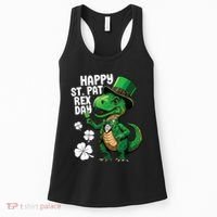 Happy St Pat T-Rex St Patricks Day Dinosaur Leprechaun Funny Women's Tank Top thumb 0