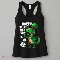 Happy St Pat T-Rex St Patricks Day Dinosaur Leprechaun Funny Women's Tank Top thumb 3