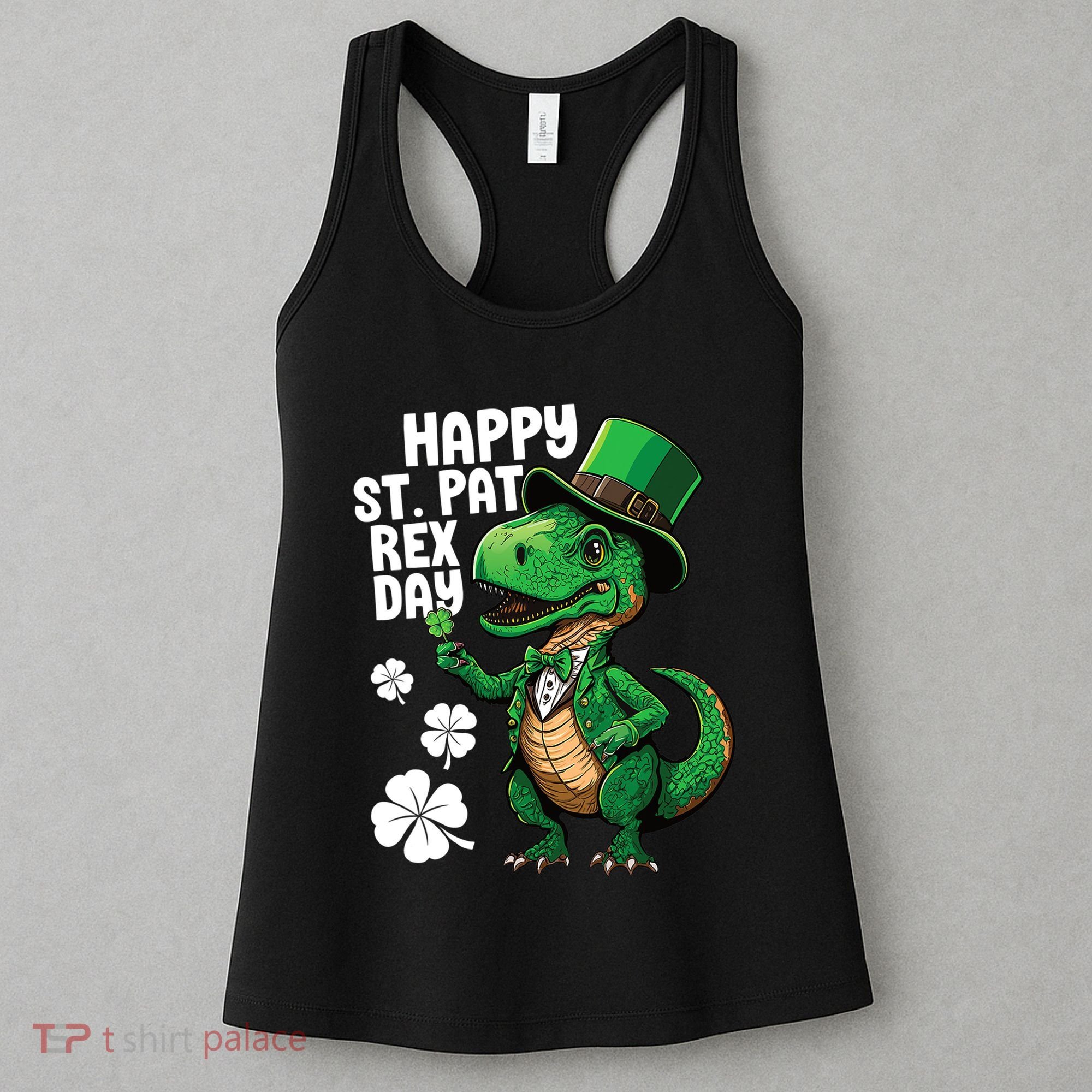 Happy St Pat T-Rex St Patricks Day Dinosaur Leprechaun Funny Women's Tank Top