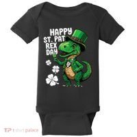 Happy St Pat T-Rex St Patricks Day Dinosaur Leprechaun Funny Baby Bodysuit thumb 0