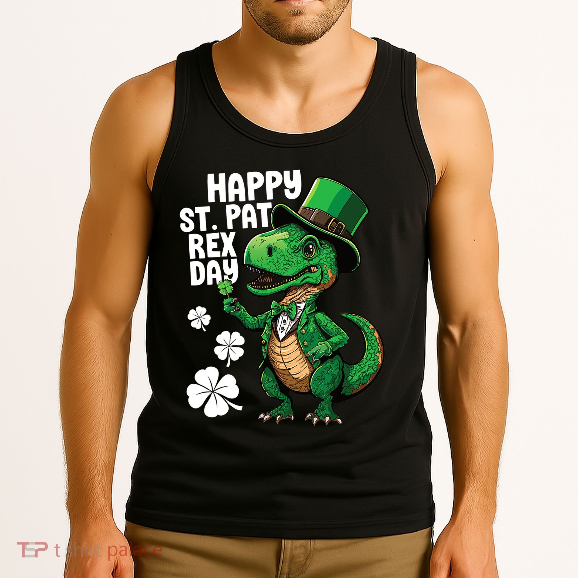 Happy St Pat T-Rex St Patricks Day Dinosaur Leprechaun Funny Tank Top