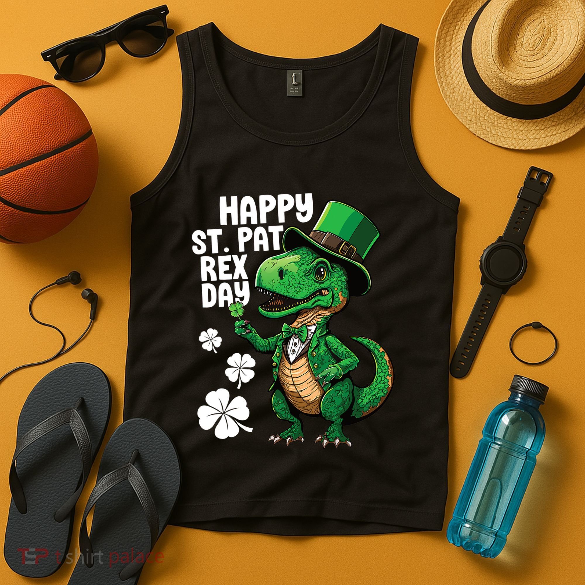 Happy St Pat T-Rex St Patricks Day Dinosaur Leprechaun Funny Tank Top