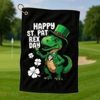 Happy St Pat T-Rex St Patricks Day Dinosaur Leprechaun Funny Golf Towel thumb 1
