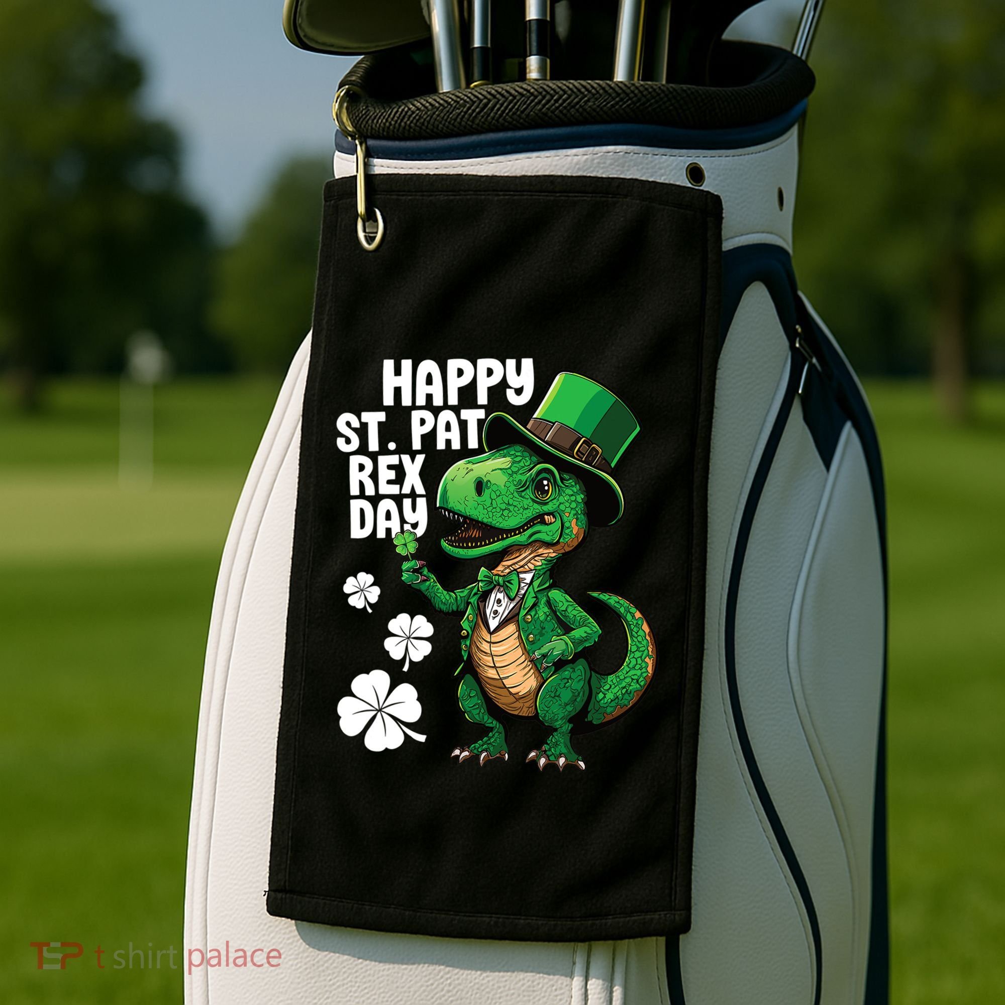 Happy St Pat T-Rex St Patricks Day Dinosaur Leprechaun Funny Golf Towel