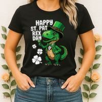 Happy St Pat T-Rex St Patricks Day Dinosaur Leprechaun Funny Women's T-Shirt thumb 2
