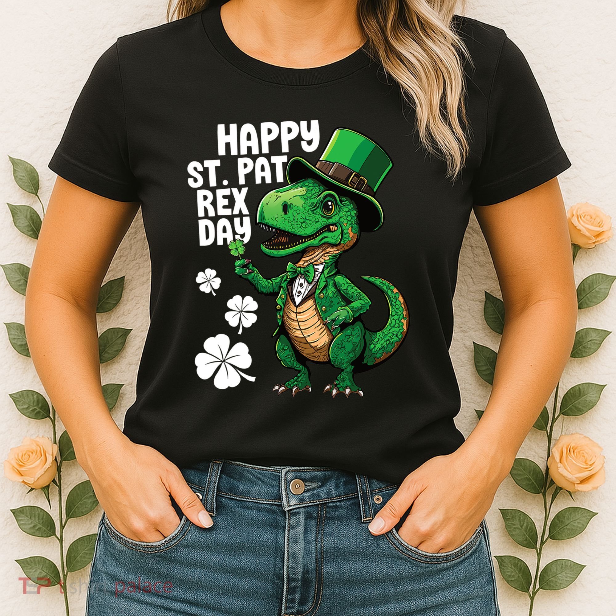 Happy St Pat T-Rex St Patricks Day Dinosaur Leprechaun Funny Women's T-Shirt