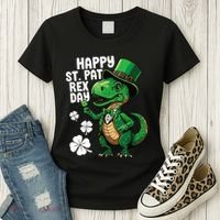 Happy St Pat T-Rex St Patricks Day Dinosaur Leprechaun Funny Women's T-Shirt thumb 3