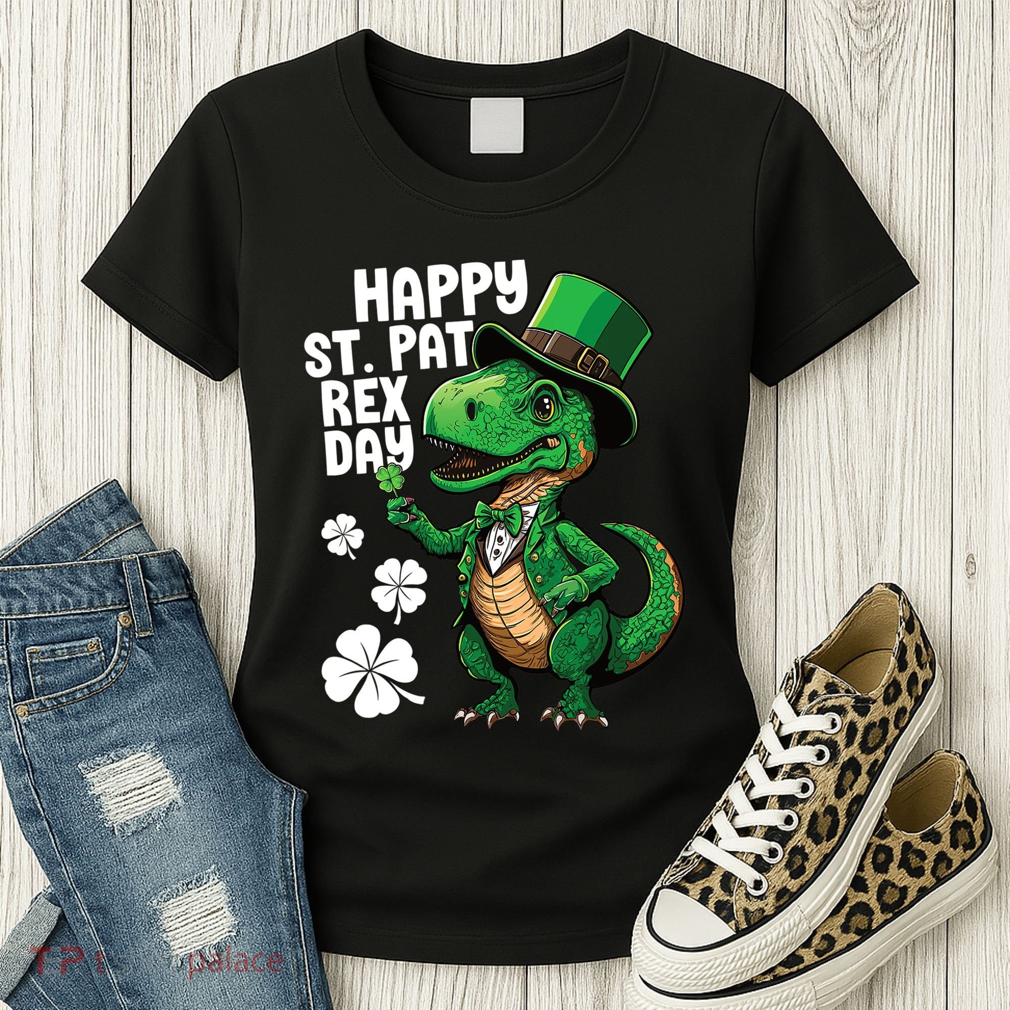 Happy St Pat T-Rex St Patricks Day Dinosaur Leprechaun Funny Women's T-Shirt