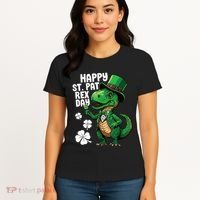 Happy St Pat T-Rex St Patricks Day Dinosaur Leprechaun Funny Women's T-Shirt thumb 4