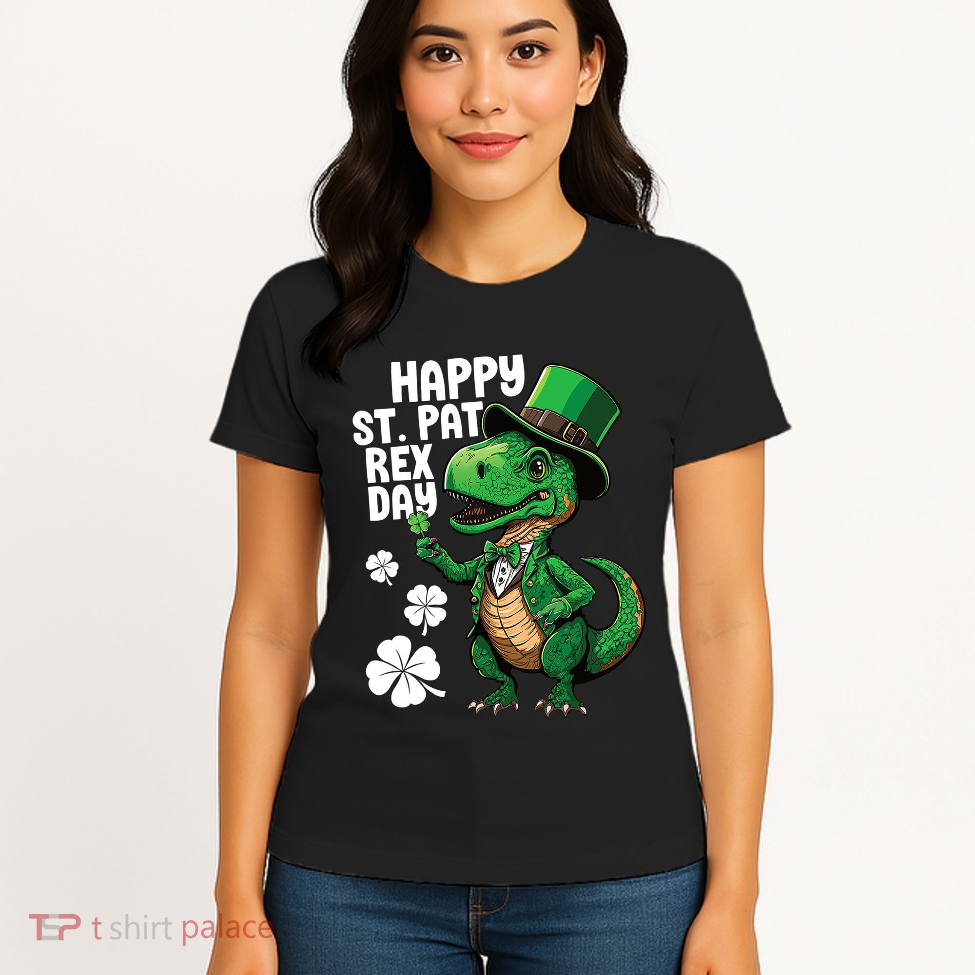 Happy St Pat T-Rex St Patricks Day Dinosaur Leprechaun Funny Women's T-Shirt