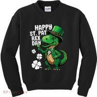 Happy St Pat T-Rex St Patricks Day Dinosaur Leprechaun Funny Kids Sweatshirt thumb 0