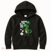 Happy St Pat T-Rex St Patricks Day Dinosaur Leprechaun Funny Kids Hoodie thumb 0