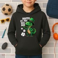 Happy St Pat T-Rex St Patricks Day Dinosaur Leprechaun Funny Kids Hoodie thumb 2