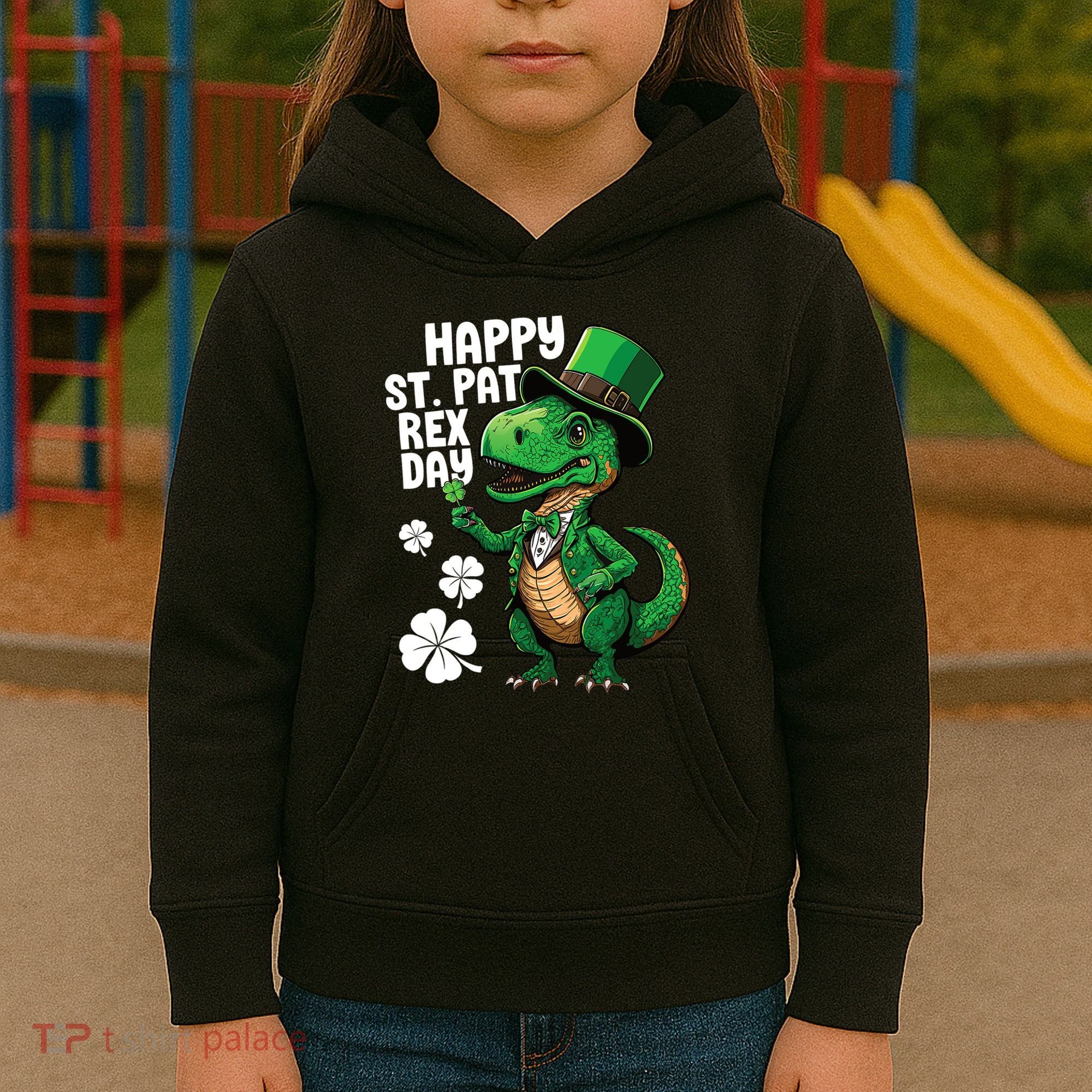 Happy St Pat T-Rex St Patricks Day Dinosaur Leprechaun Funny Kids Hoodie