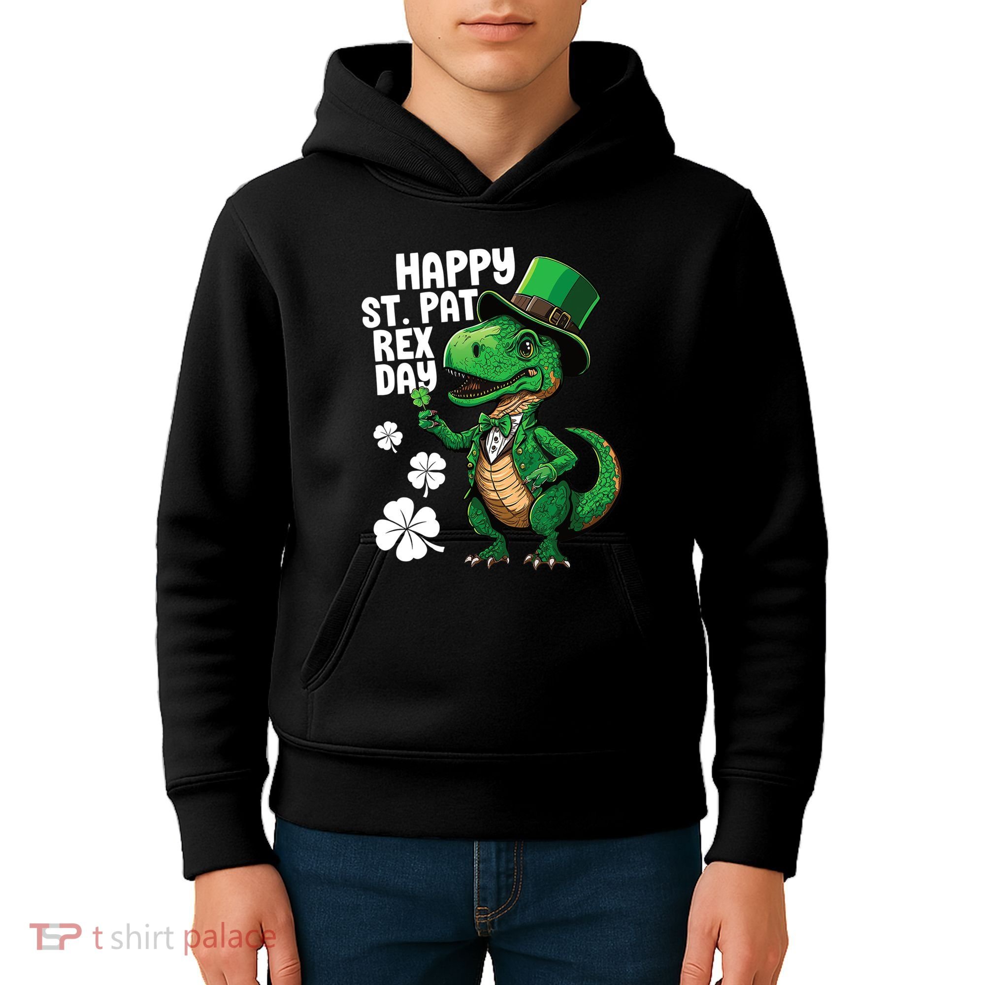 Happy St Pat T-Rex St Patricks Day Dinosaur Leprechaun Funny Kids Hoodie
