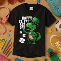 Happy St Pat T-Rex St Patricks Day Dinosaur Leprechaun Funny Kids T-Shirt thumb 3