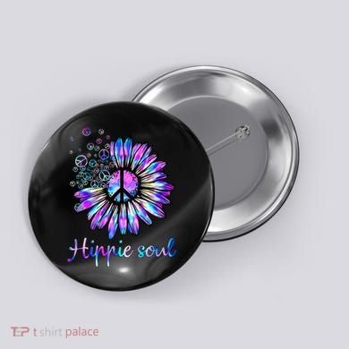 Hippie Soul Psychedelic Daisy Peace Sign Button
