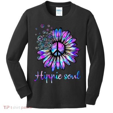 Hippie Soul Psychedelic Daisy Peace Sign Kids Long Sleeve Shirt