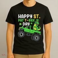 Happy St Pat T Rex Day Boy St Patrick's Day T Rex T-Shirt thumb 3