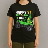 Happy St Pat T Rex Day Boy St Patrick's Day T Rex T-Shirt thumb 4