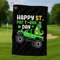Happy St Pat T Rex Day Boy St Patrick's Day T Rex Golf Towel thumb 1