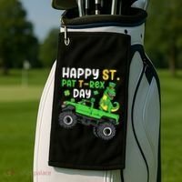Happy St Pat T Rex Day Boy St Patrick's Day T Rex Golf Towel thumb 2