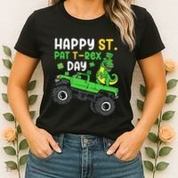 Happy St Pat T Rex Day Boy St Patrick's Day T Rex Women's T-Shirt thumb 2