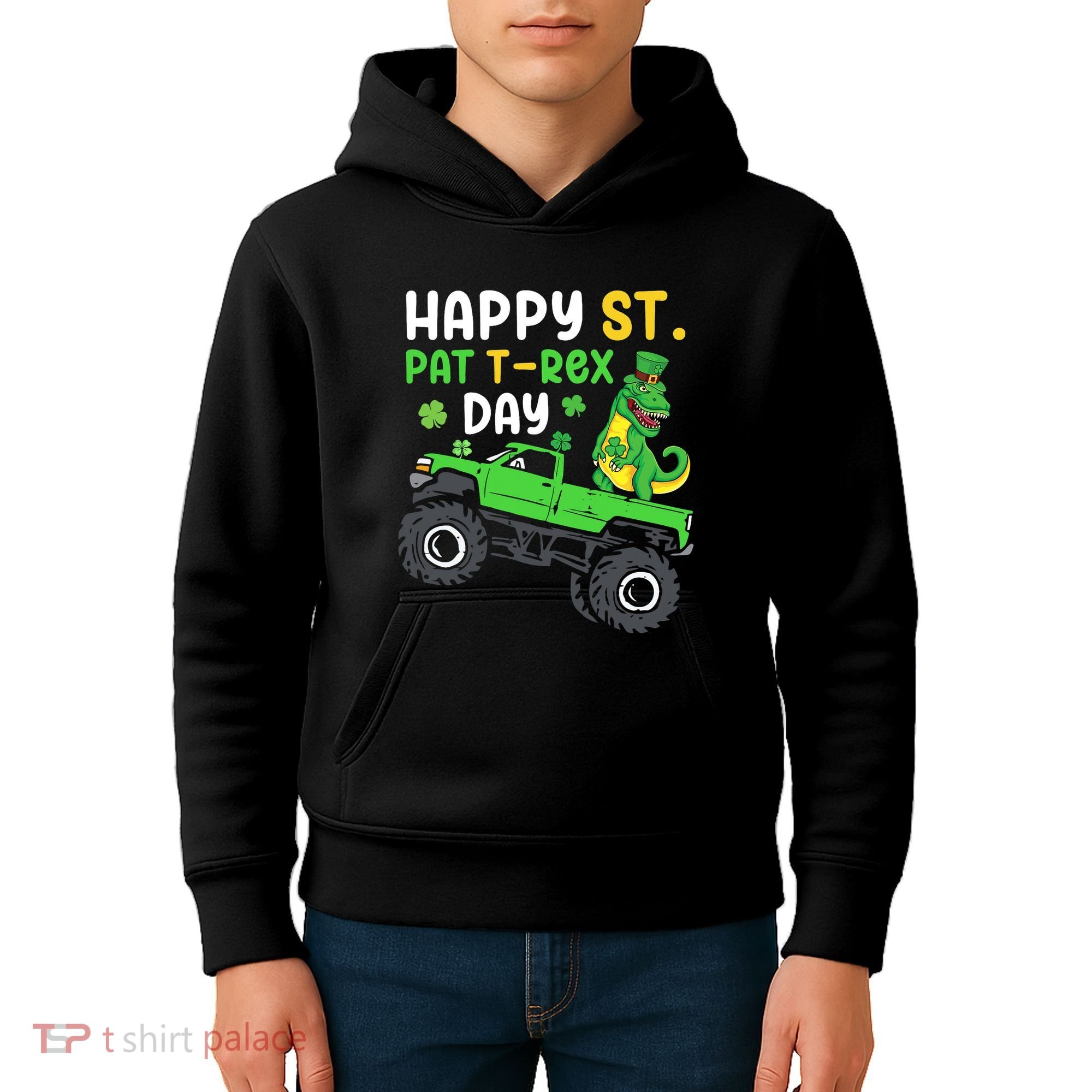 Happy St Pat T Rex Day Boy St Patrick's Day T Rex Kids Hoodie